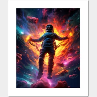 Astronaut  with glowing fire Posters and Art